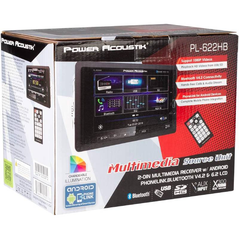 Power Acoustik PL-622HB Double DIN with 6.2-inch Capacitive Touchscreen, Digital Media Receiver with Bluetooth and Android PhoneLink