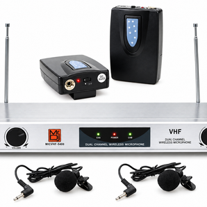 MR DJ MICVHF5400 2 Channel Professional PA/DJ/KTV/Karaoke VHF Lapel Bodypack Wireless Microphone System with Digital Receiver