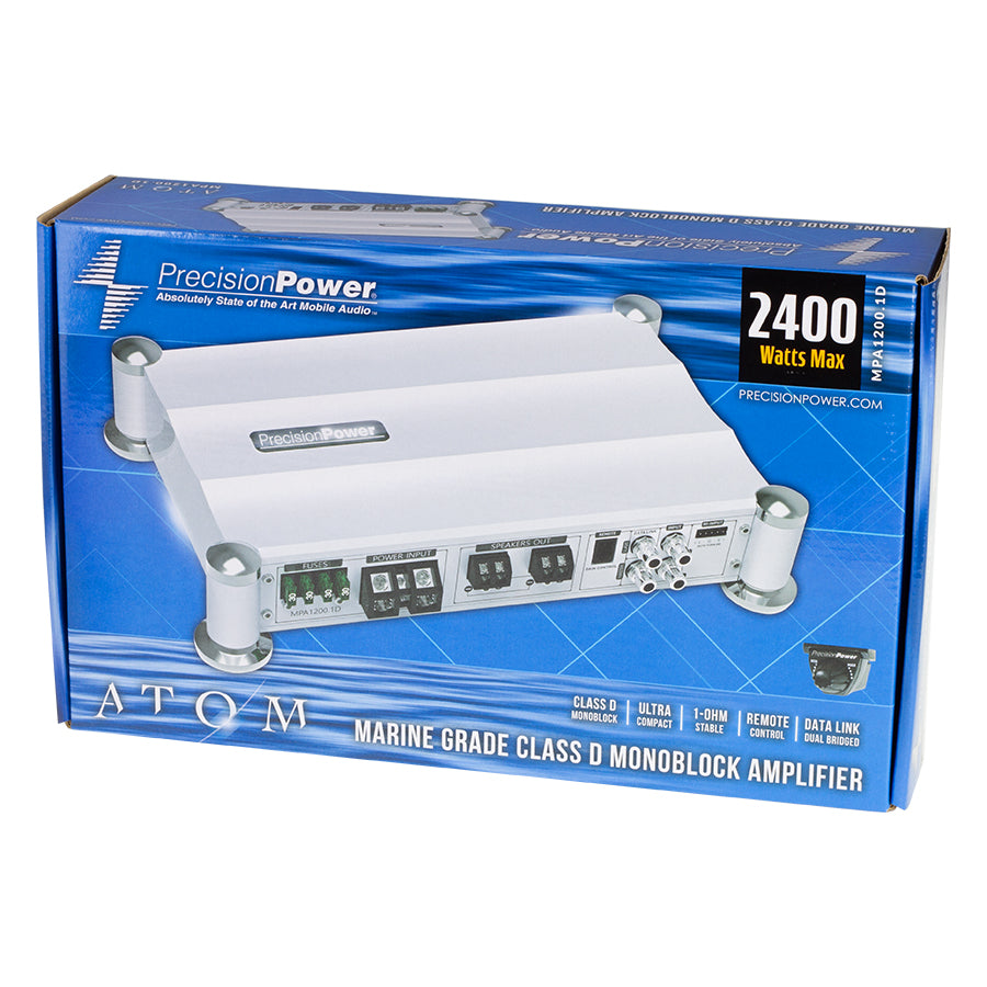 Precision Power MPA1200.1D 1200W RMS Class D ATOM Series Monoblock Water-Resistant Subwoofer Amplifier