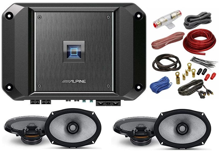 2 Pair Alpine R2-S69 300W 6x9" Speakers + R2-A60F 4-Channel Amplifier + Amp Kit