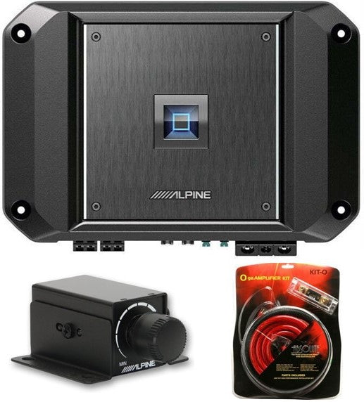 Alpine R2-A60F 4 Channel 600 Watt Class D Car Audio Amplifier & RUX-KNOB.2 Remote Bass Knob & KIT0 Installation AMP Kit