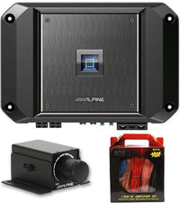 Thumbnail for Alpine R2-A60F 4 Channel 600 Watt Class D Car Audio Amplifier & RUX-KNOB.2 Remote Bass Knob & KIT8 Installation AMP Kit