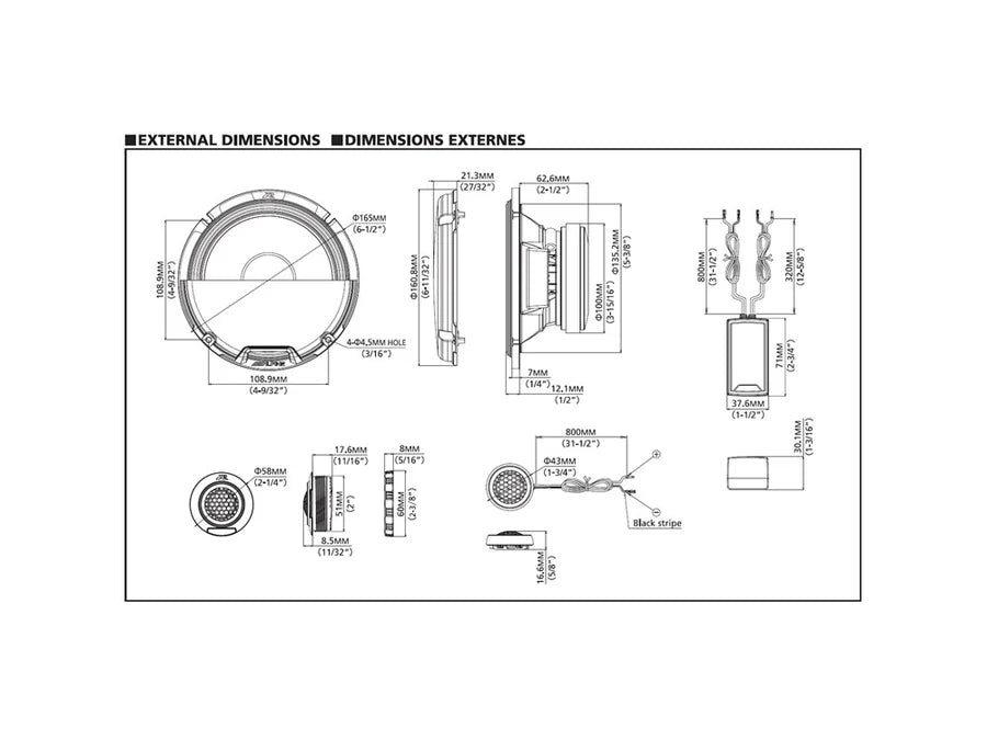 Alpine R2-S65C 6.5" Component Speaker + Adapter & Harness Fit Select Honda Acura