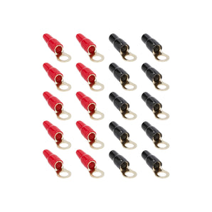 Raptor R438RT MID SERIES 4 AWG Gold Ring Terminals in red and black arrangement
