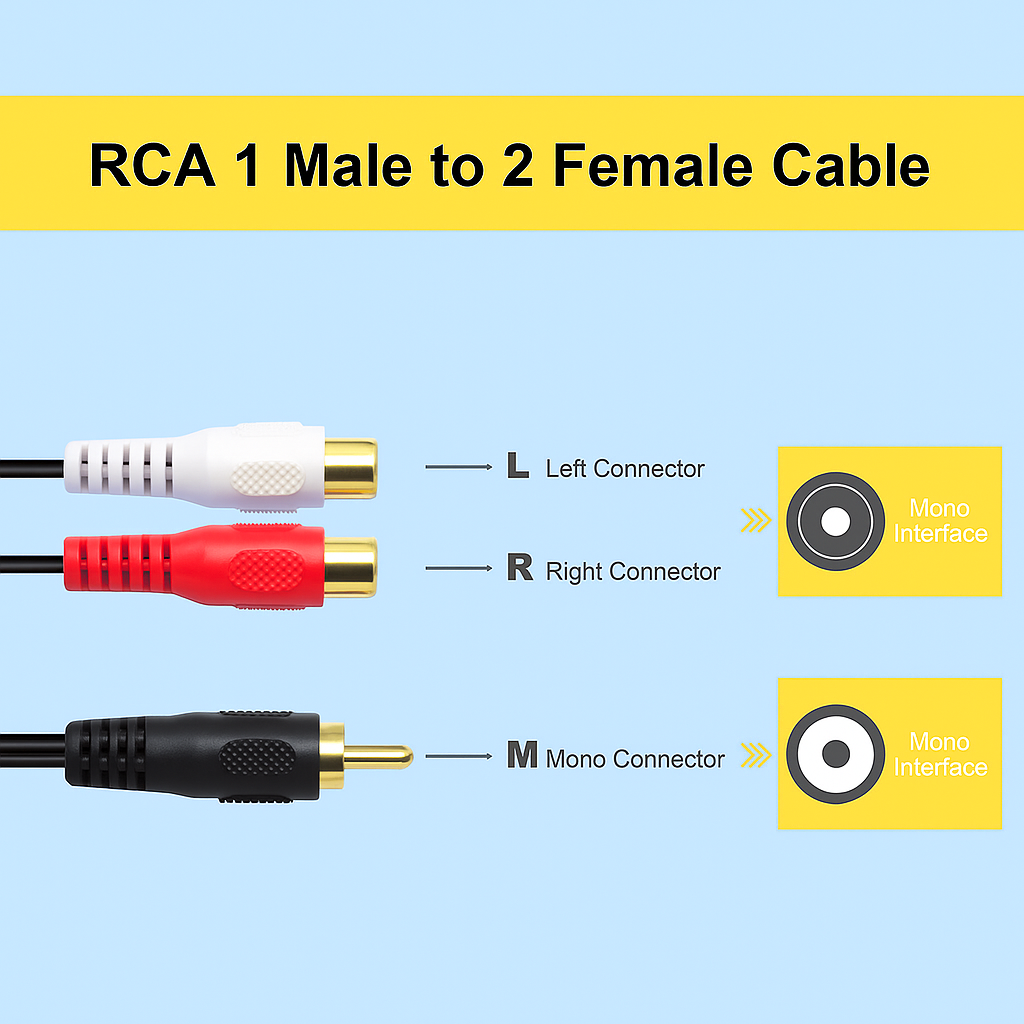Absolute 2F1M RCA Interconnect Cable Wire Marine Car Amplifier Stereo Home Audio