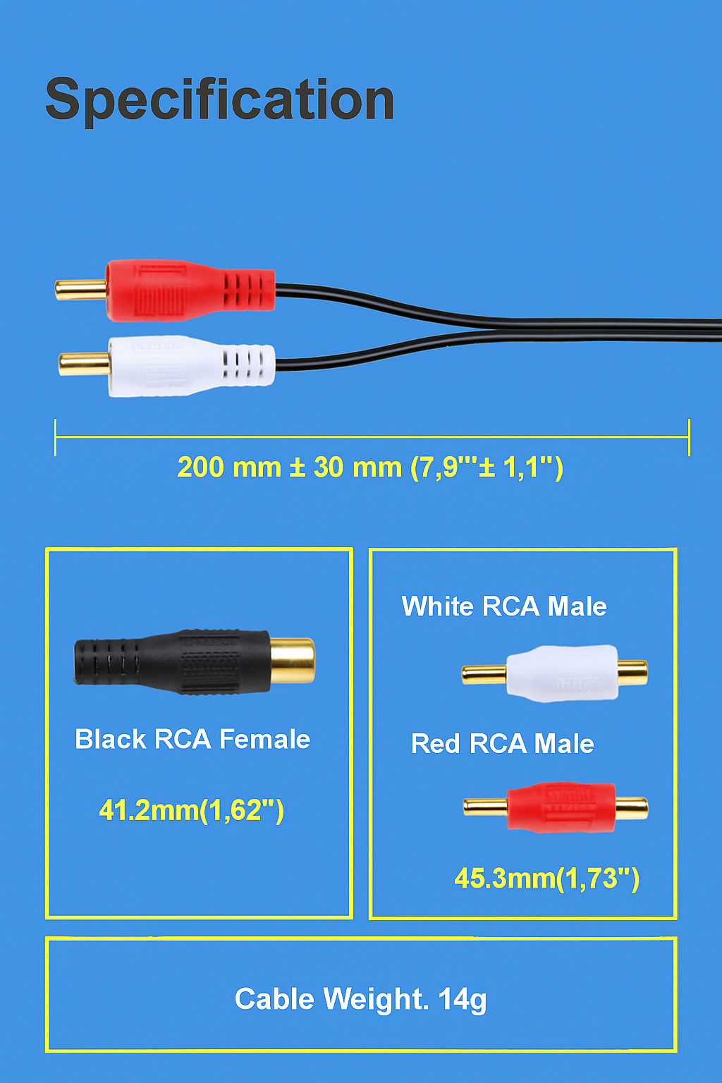 8 Absolute 1F2M RCA Interconnect Cable Wire Marine Car Amplifier Stereo Home Audio