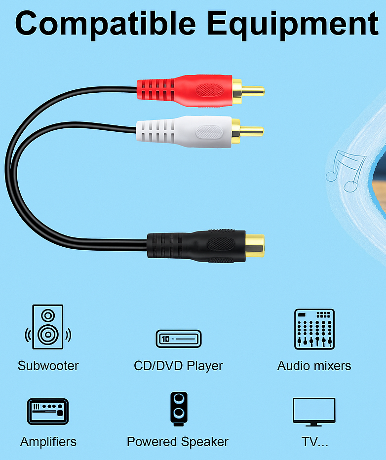 8 Absolute 1F2M RCA Interconnect Cable Wire Marine Car Amplifier Stereo Home Audio