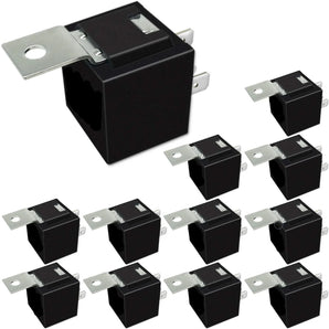 Automotive relay, 12V SPDT 40 Amp relay with mounting tab, suitable for automotive and marine applications.