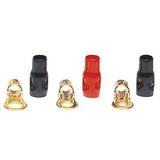 Raptor R838RT MID SERIES gold ring terminals, featuring black, red, and gold connectors for reliable connections.