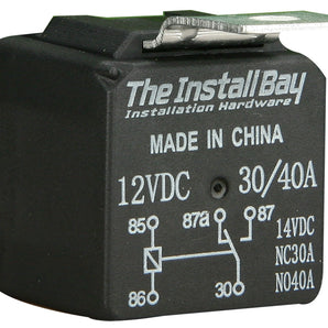 Install Bay RL3040 Economy 12 volt 30/40 AMP relay, showcasing specifications and details for automotive use.