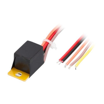 Install Bay RLM1020A Mini Relay Pre-Wired 10/20A components with colored wires for electrical connections.