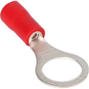 Close-up of Install Bay RVRT516 red vinyl ring terminal for 22/18 gauge wire, featuring a 5/16 inch connection.