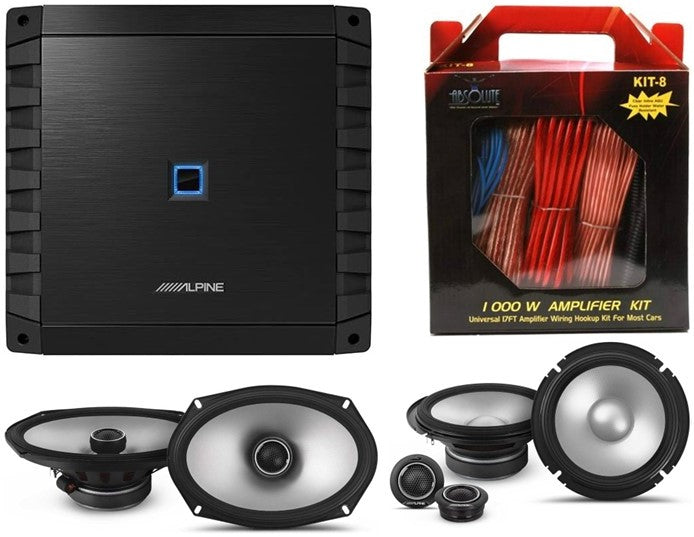Alpine S2-S65C 6.5" Component Set S2-S69 6x9" Coaxial Speaker S2-A36F Amplifier & KIT8 Installation AMP Kit