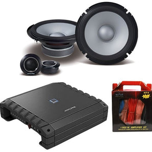 Alpine S2-A36F 4Ch Amplifier + S2-S65C 6.5" Component Speakers + Absolute KIT8