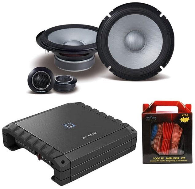 Alpine S2-A36F 4Ch Amplifier + S2-S65C 6.5" Component Speakers + Absolute KIT8