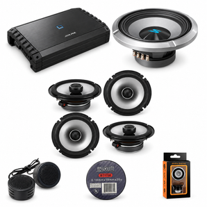 Alpine S2-A55V 5-Ch Amp + 2 S2-S65 6.5" Speaker + S2-W12D4 12" Subwoofer + Accessory Bundle