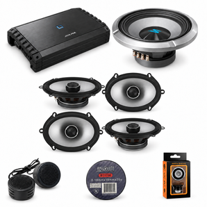 Alpine S2-A55V 5-Ch Amp + 2 S2-S68 6x8" Speaker + S2-W12D4 12" Subwoofer + Accessory Bundle