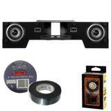 Alpine S2-DB8V-TRK Dual 8" truck subwoofer enclosure with ProLink and accessories, including tape and mobile bracket.