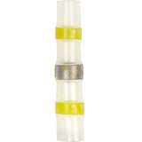 Install Bay SHSYBC-50 heat shrink yellow butt connector with solder for 12/10 GA wire, showcasing clear and yellow design.