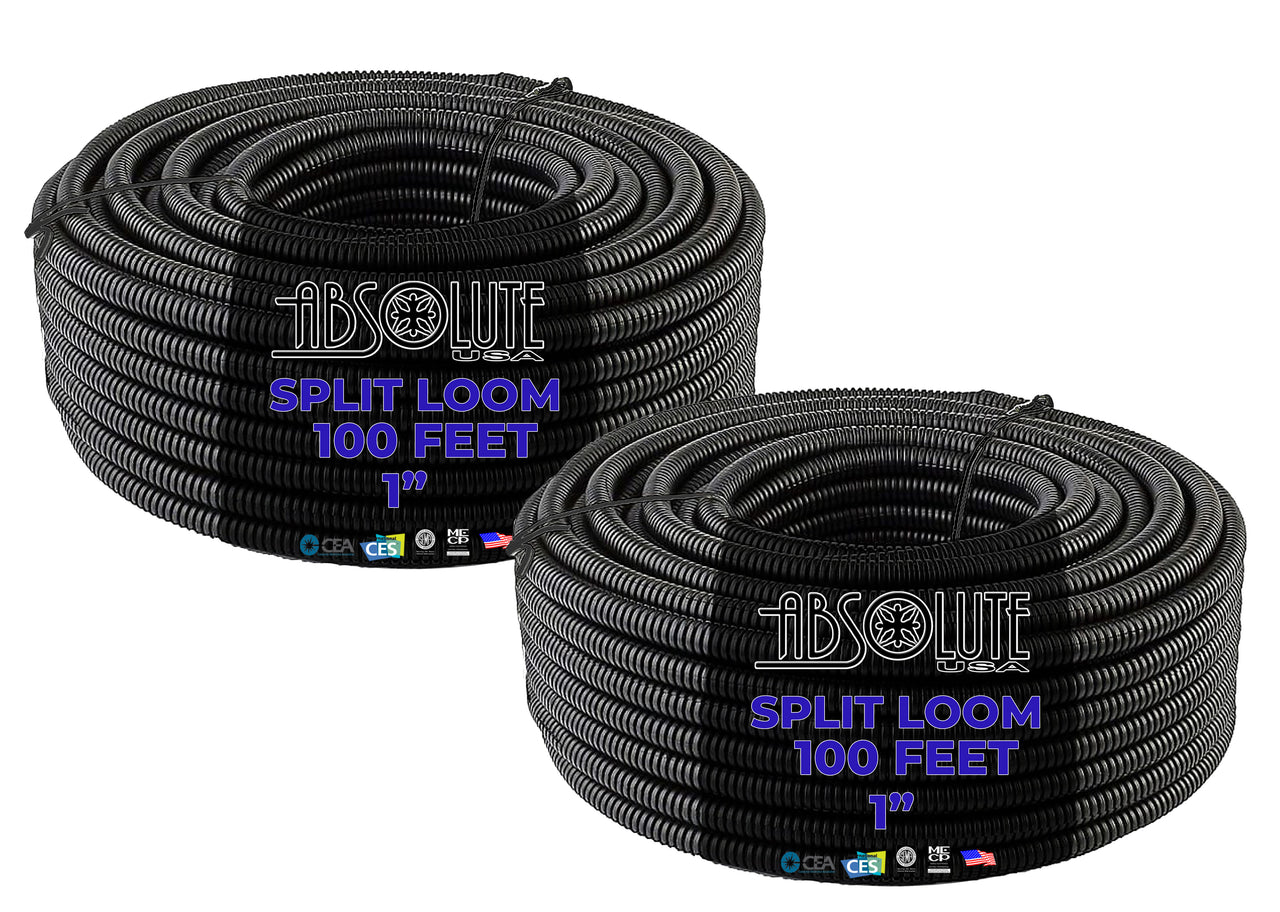 Absolute SLT10-200 200' 1" 25mm Split Wire Loom Conduit Polyethylene Corrugated Tubing Sleeve Tube