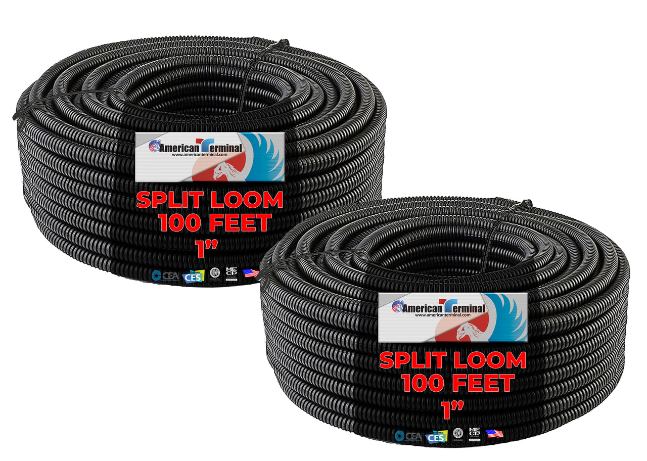 American Terminal ASLT1-200 200' 1" 25mm Split Wire Loom Conduit Polyethylene Corrugated Tubing Sleeve Tube