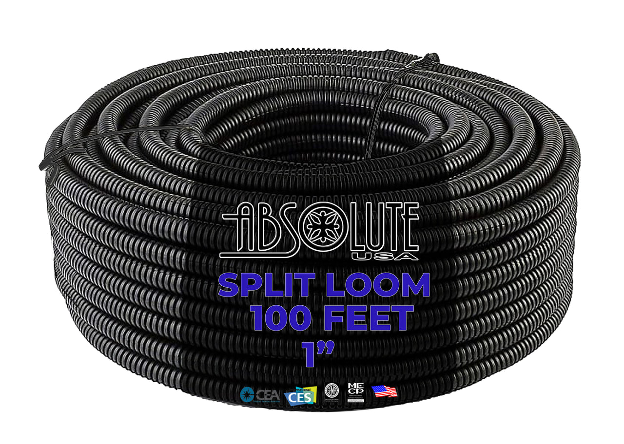 100 Ft 1" Split Wire Loom Conduit Polyethylene Black Tubing Sleeve Tube
