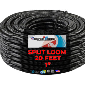 Conduit Hose Cover Auto Home Marine Black 20' Feet 1" Split Loom Tubing Wire