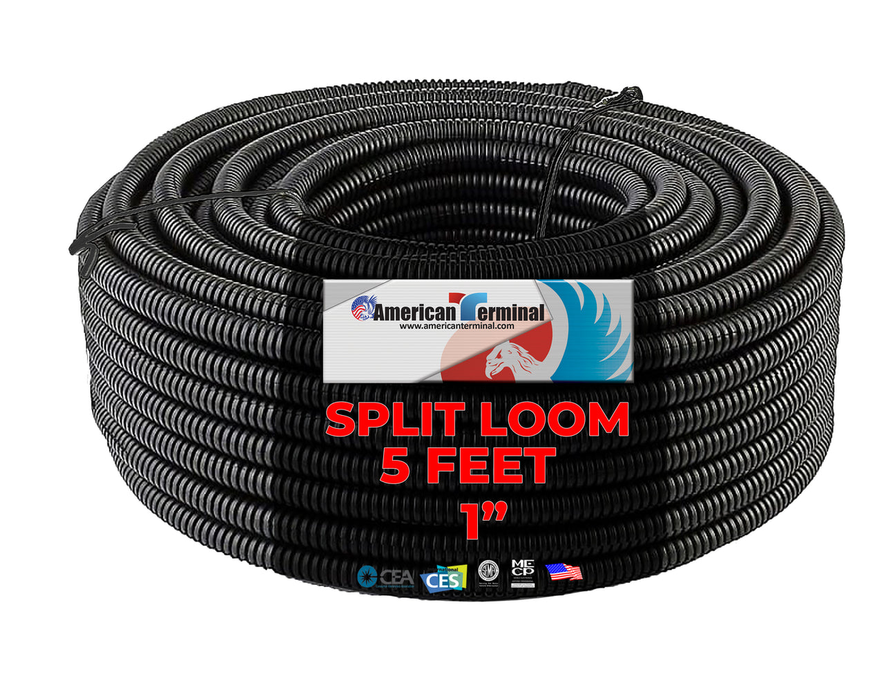 American Terminal 5 Feet Black 1" Split Wire Loom Conduit Polyethylene Tubing Black