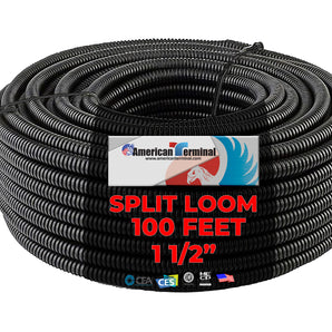 American Terminal 1.5" x 100' Flexible Corrugated Black NON Split Tubing Wire Loom