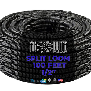 Absolute 100 Ft 1/2" Split Loom Wire Tubing Black Poly Auto Trailer Home Marine Black Marine Black