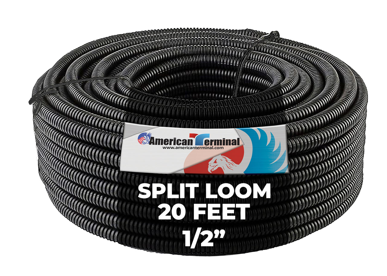 A-T 3-Pack 1/4", 1/2", 3/4" x 20 Feet Each Split Wire Loom Convoluted Tubing
