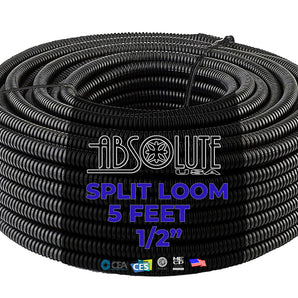 Absolute 4-Pack 1/4", 3/8", 1/2", 3/4" x 25 Feet Each Split Wire Loom Convoluted Tubing