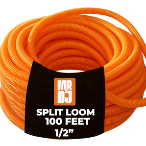 MR DJ DSLT12OR 100' 1/2" 13mm Orange Split Wire Loom Conduit Tubing Sleeve Tube