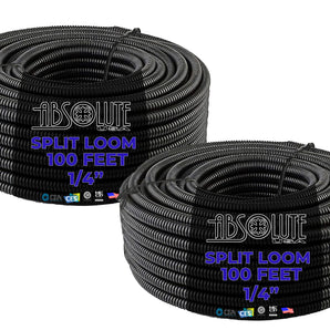 Absolute USA 2 rolls 100 ft 1/4" split wire loom conduit polyethylene tubing black sleeve tube