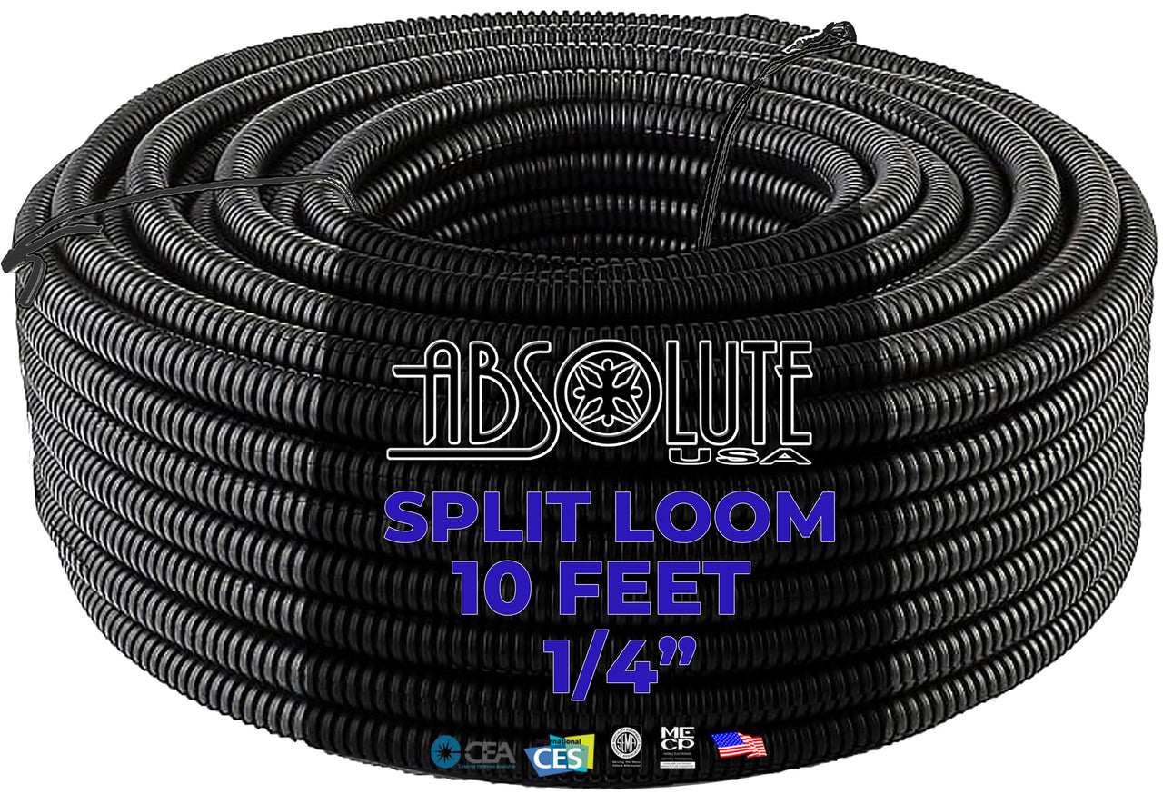 Absolute SLT14-10 10' 1/4" 5mm split wire loom conduit polyethylene corrugated tubing sleeve tube