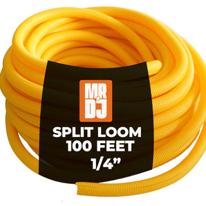 MR DJ DSLT14YL 100' 1/4" 6.35mm Yellow Split Wire Loom Conduit Tubing Sleeve Tube