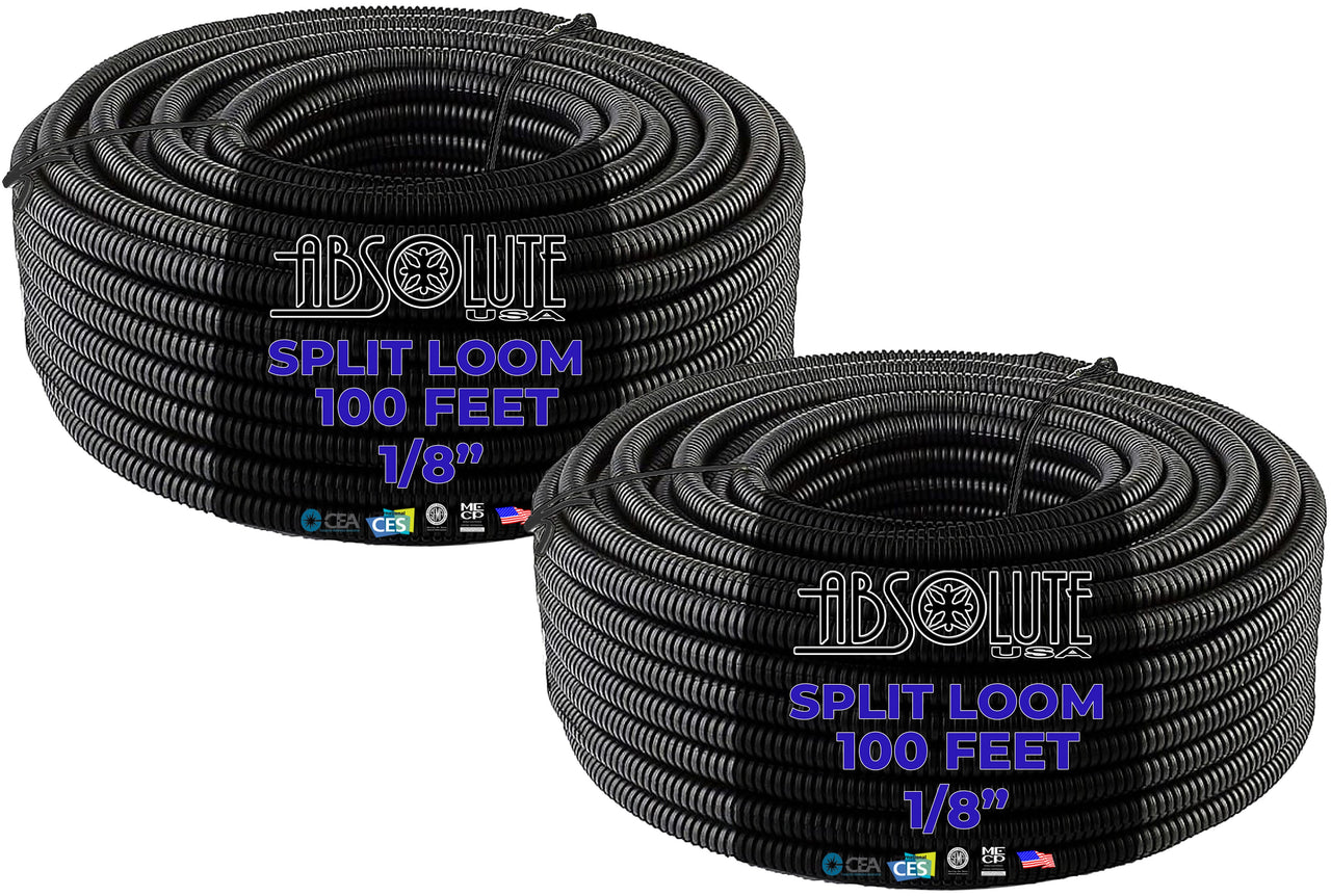 Absolute SLT18 200 Feet 1/8" split loom wire tubing hose cover auto home marine