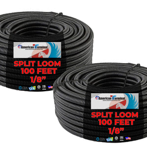 2 American Terminal SL18 High Quality 100' Feet 1/8' Split Loom Wire Tubing Black