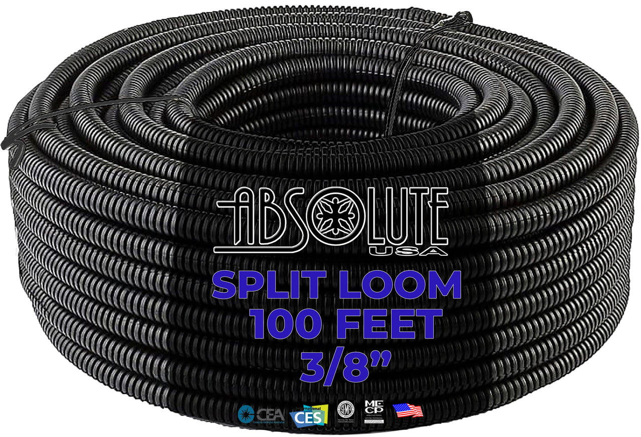 Absolute SLT18-100 100' 1/8" 2.5mm Split Wire Loom Conduit Polyethylene Corrugated Tubing Sleeve Tube