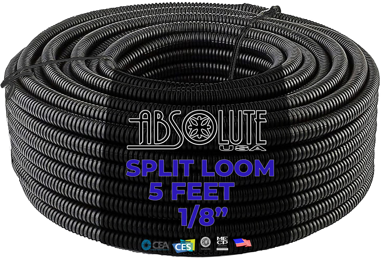 Absolute SLT18-5 5' 1/8" 2.5mm Split Wire Loom Conduit Polyethylene Corrugated Tubing Sleeve Tube