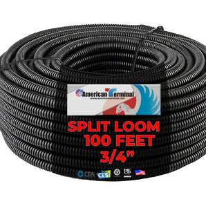 100' 3/4" Split Wire Loom Conduit Polyethylene Tubing Black Color Sleeve Tube
