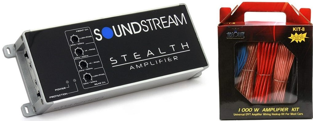 Soundstream ST4.1200D Stealth 1200W 4Channel Class D Motorcycle Car Audio Amplifier + 8 Gauge Amp Kit