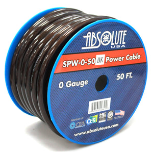 2 Absolute SPW-0-50BK 1/0 Gauge Black 50 FT Power Ground Battery Wire Cables