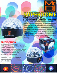 Thumbnail for MR DJ SUPERDOME LED Crystal Magic Ball DJ Strobe Light 6 LED 6 Colors Sound Activated DMX512