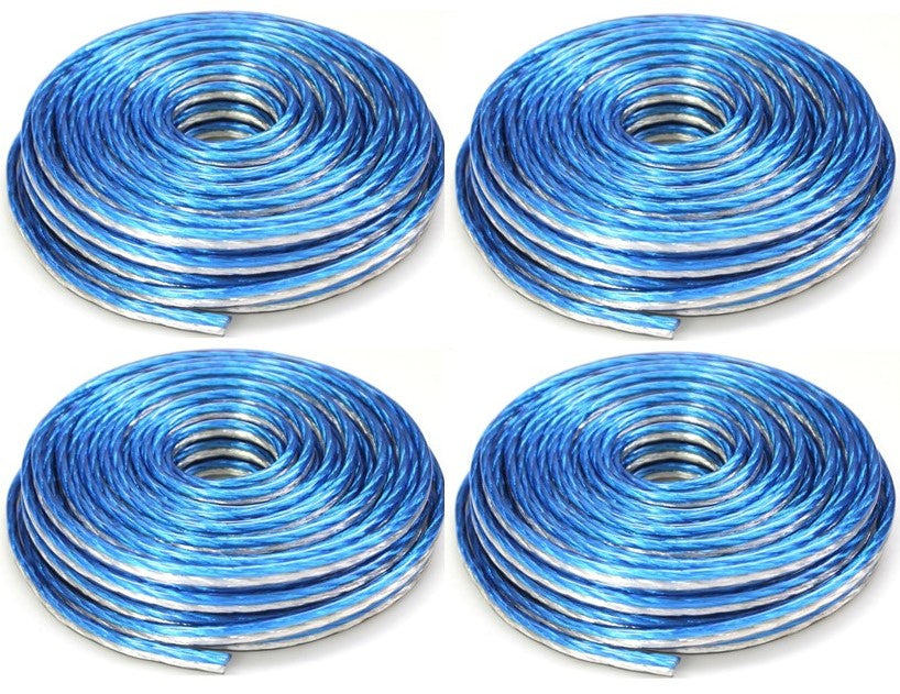 4 DC Sound DSWT18B100 18 Gauge Premium Speaker Wire 100ft Clear Blue/White