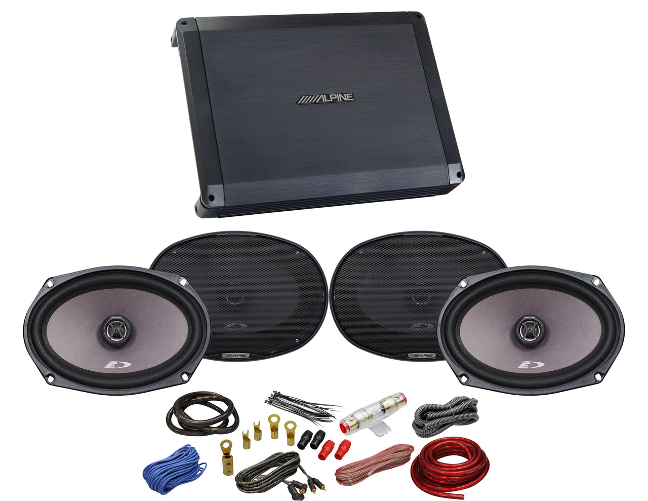 Alpine Bundle 2-Pairs of SXE-6926s 6x9" Coax Speakers and a BBX-F1200 280W 4-Ch Amp and Wiring