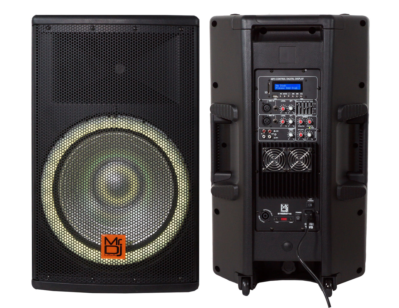 MR DJ SYNERGY15 Pro Audio Indoor Outdoor Ultra Powerful DJ Bluetooth 4500W Watts Peak, 15" Inch Woofer, Rollable Trolley Speaker with Built in Media Player, FM Radio Tuner, USB, SD Card