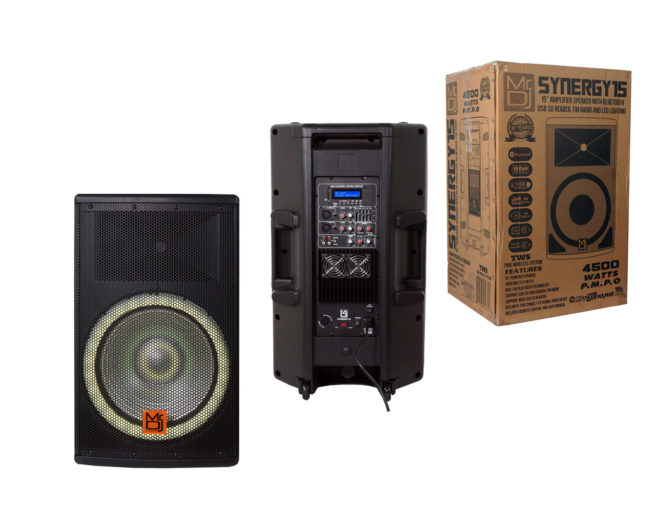 Mr. DJ SYNERGY15 15" Powered Active 4500w Pro DJ PA Speaker w Bluetooth+TWS
