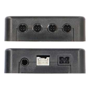 iBeam TE-TSI4 universal switcher 4-camera input controller with labeled buttons for Front, Left, Right, Rear, Key and Power.