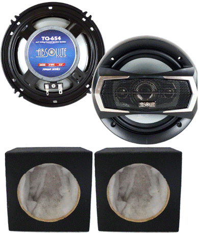 Absolute TQ-654 6.5" 400W 4-Way Coaxial Car Speakers + 6X9" Enclosure Empty Box